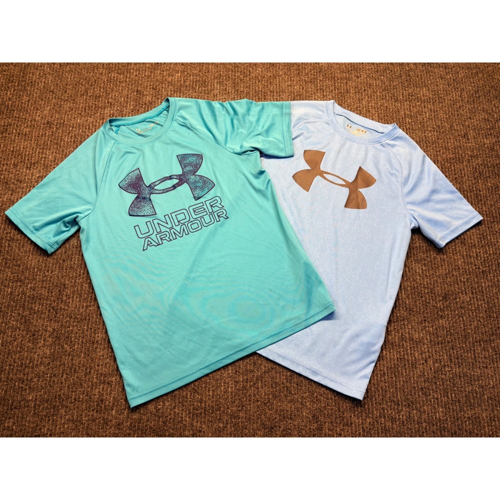 Under Armour Boys HeatGear Blue Graphic T-Shirt Bundle Size Medium YMD 2 Pack